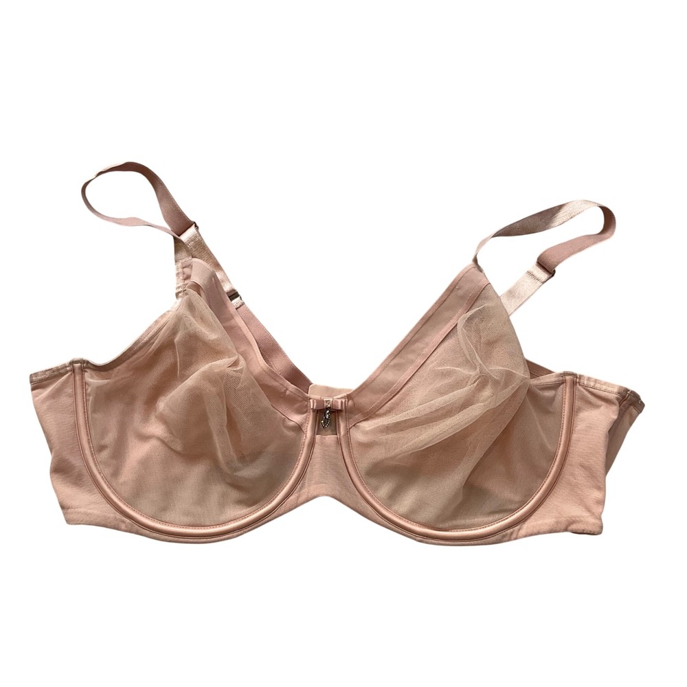 Curvy Couture Sheer‎ Mesh Unlined Underwire Bra 40DDD Blush Pink Style 1310 Chic